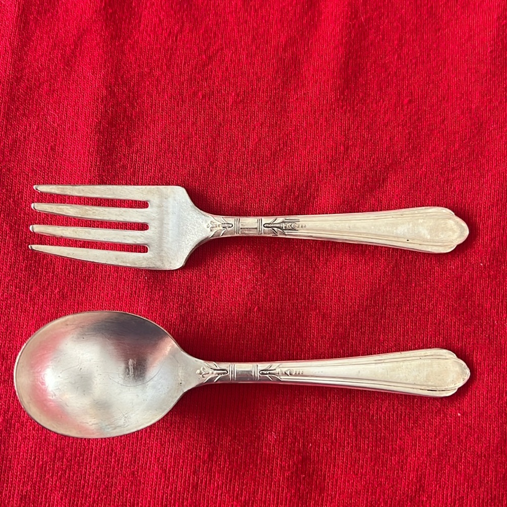 Antique Nursery Brand Silverplate A1 Baby Spoon and Fork